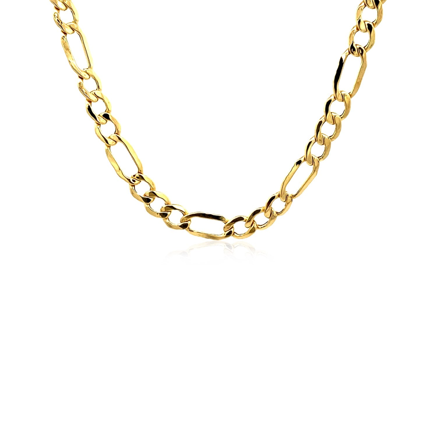 10k Yellow Gold Lite Figaro Chain (5.60 mm) in a sleek high-contrast midnight luxury editorial style
